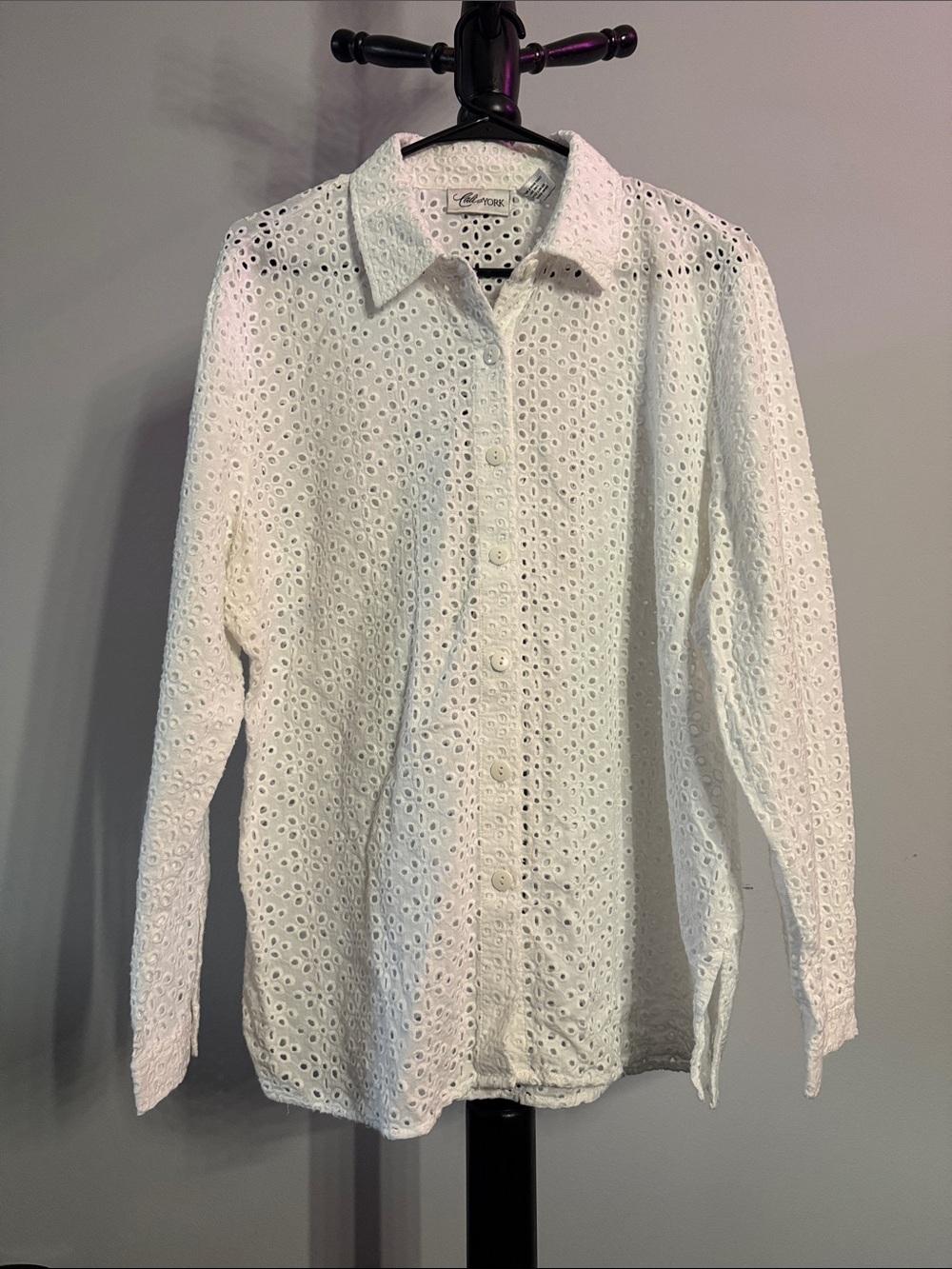 Classic White Eyelet Button-Down Shirt
